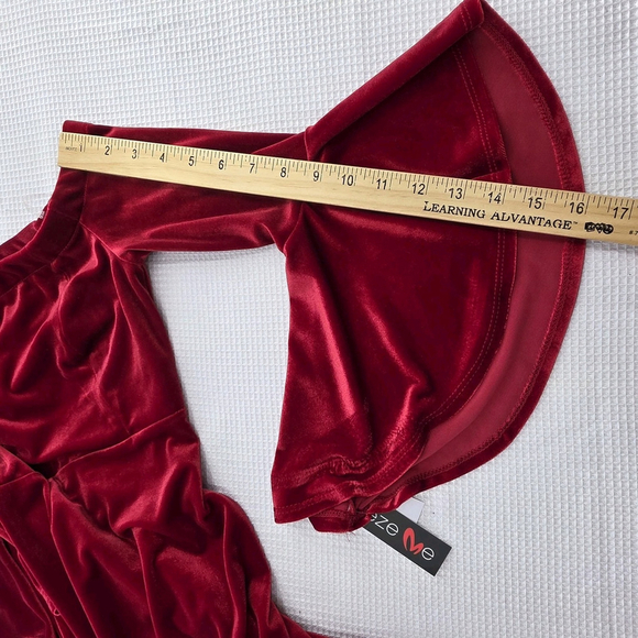 Coquette Velvet Cocktail Dress Women’s 3/4 Red Off Shoulder Ruffle Partywear - Picture 12 of 13